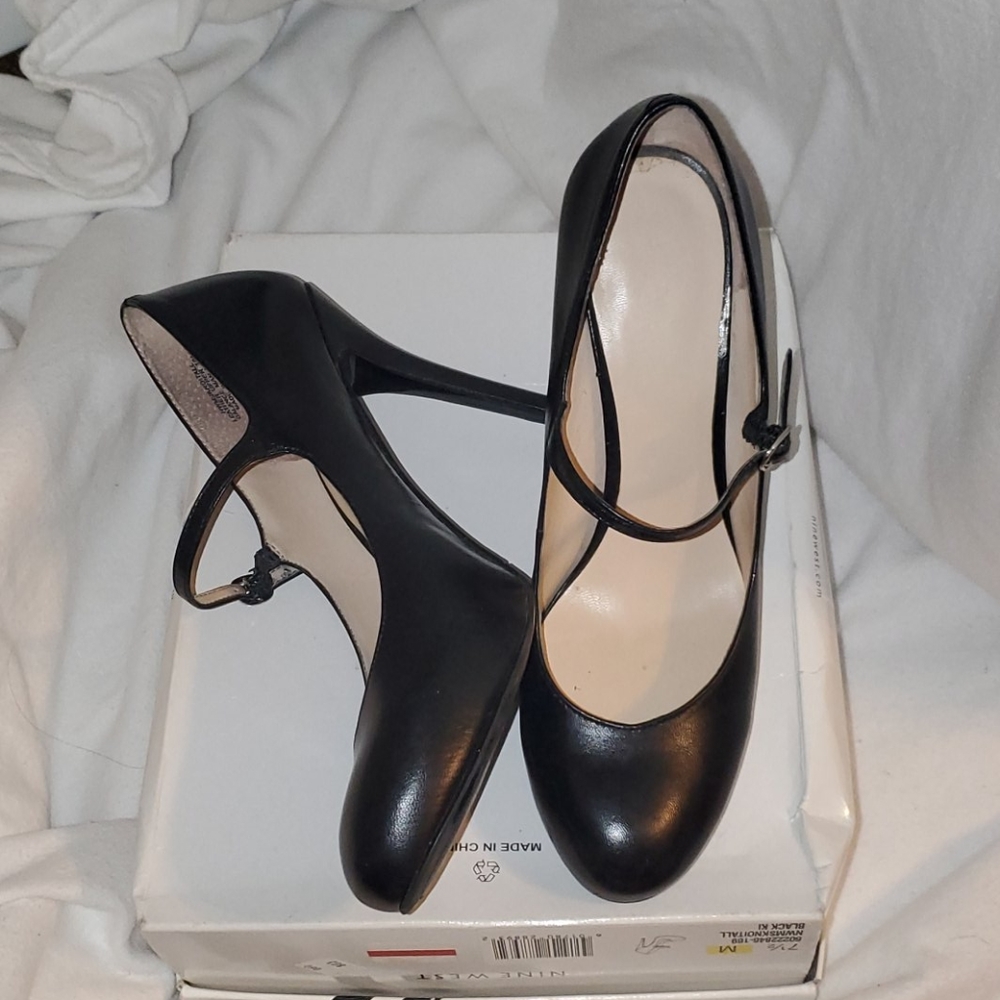 Black leather Mary Jane stilletos